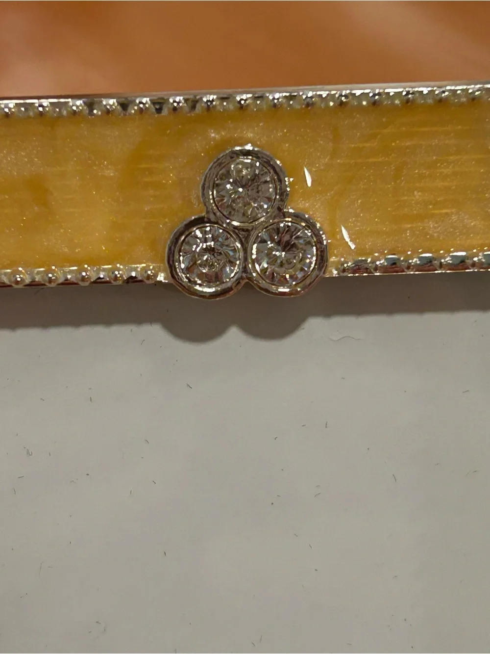 Yellow Enamel Photo Frame with Silver Trim & Jeweled accent